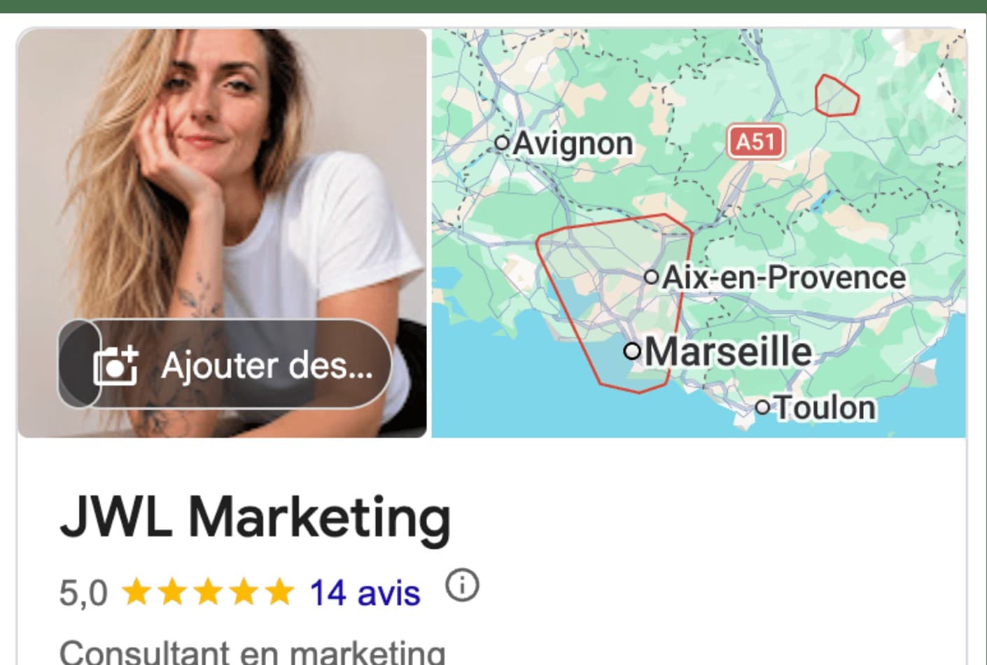 Fiche Google Business Profile JWL Marketing